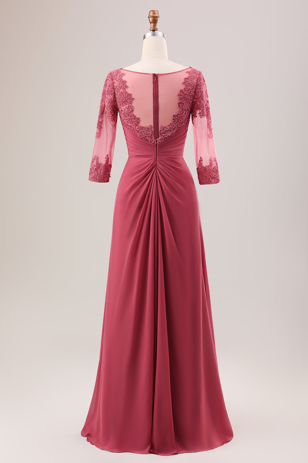 Luolandi A Line Pleated Applique Mother of the Bride Dress With Long Sleeves Floor Length
